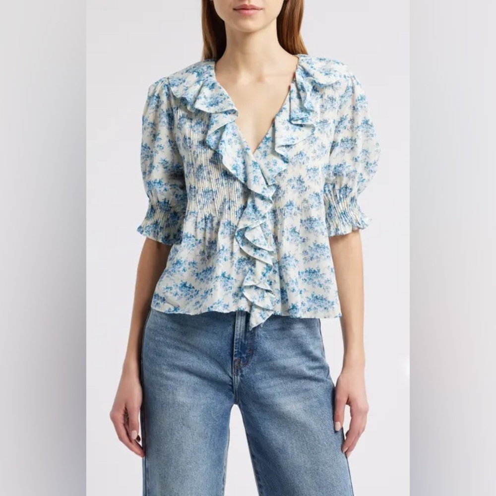 Doen Henri blouse in Bleu Rosier Floral